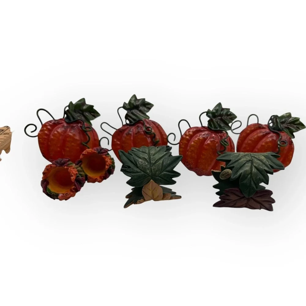 Napkin Rings Pumpkins Leaves Set of 6 Orange‎ Harvest Thanksgiving Fall Decor